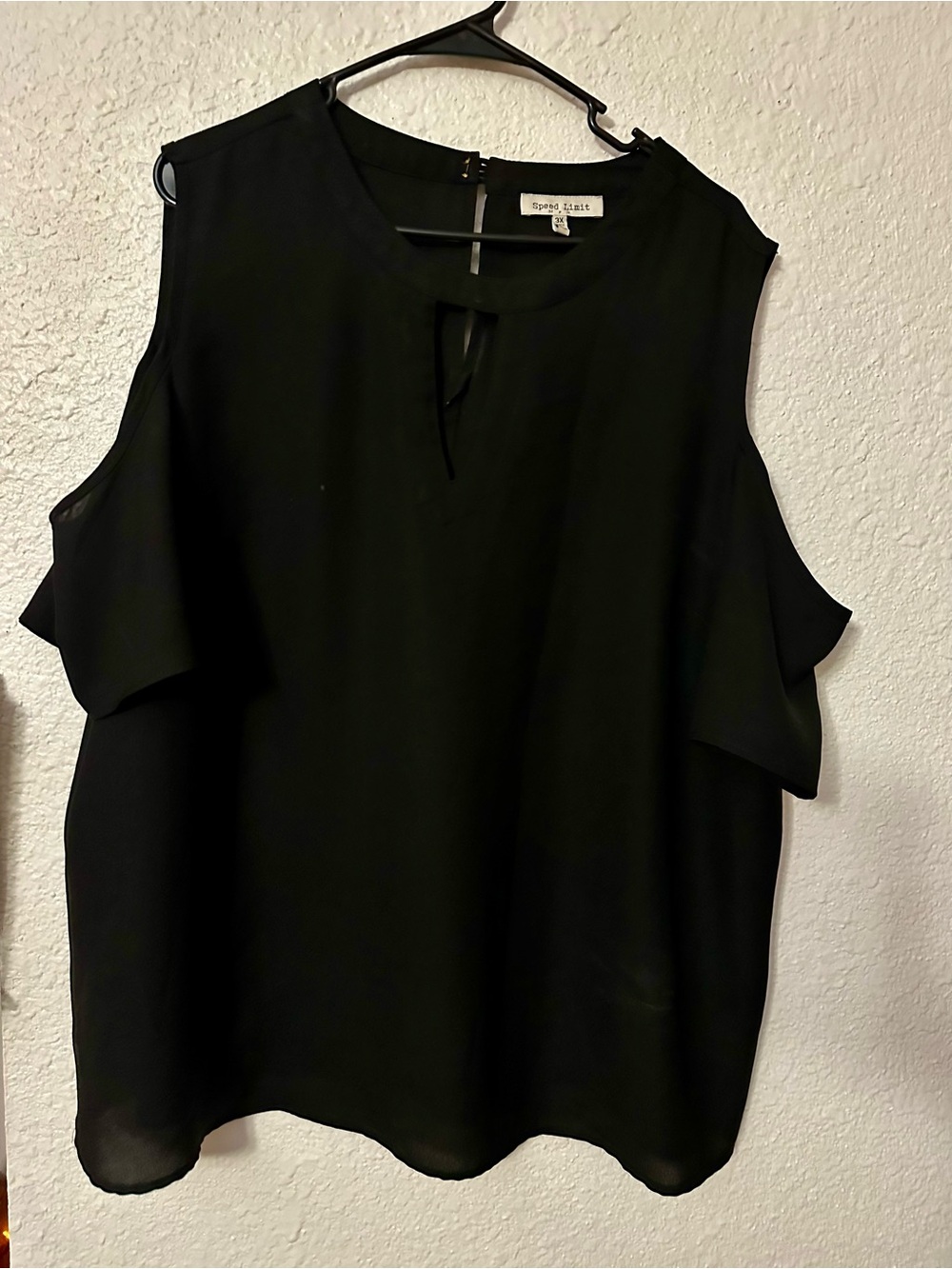 Cold-Shoulder Blouse with Keyhole - Black